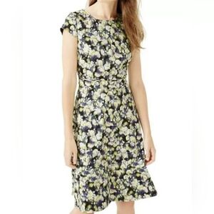 J. Crew Clover Floral Print Cap Sleeve Career Dress Size 00 XS Yellow Purple